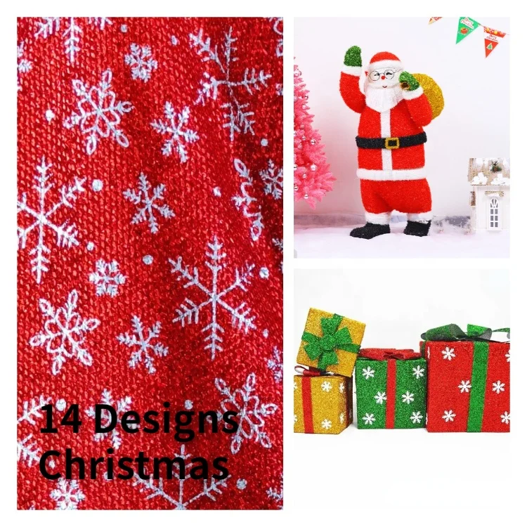 RTS 14 Designs Snowflake Tree Toy Carpet Tablecloth Carnival Decoration Polyester Metallic Knit Lurex Christmas Fabrics