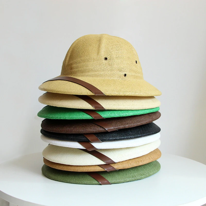 JAKIJAYI wholesale  Customized summer colorful Unisex Outdoor Paper Straw Pith helmet outdoor Safari straw hats for men