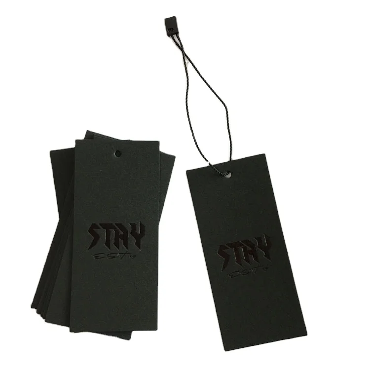 Custom Hangtags Clothing With Black Foiled Black Cardboard Paper Tag Custom Apparel Hangtags With Logo Printing