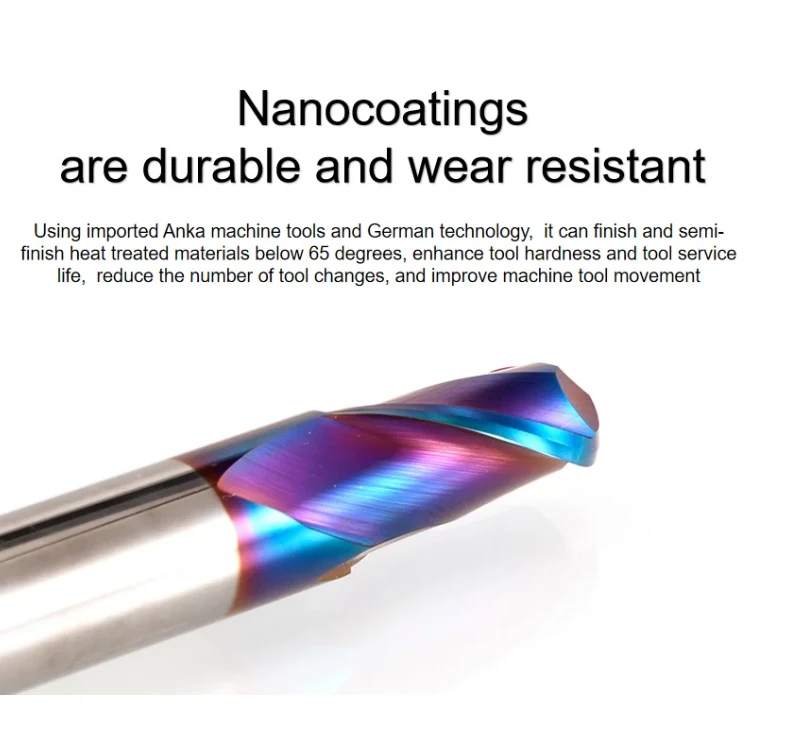 HRC65 10*75 CNC 4flutes Flat End Mill nano blue Tungsten Cabide End Mill Cutter ODM OEM Coating for Stainless Steel Cast iron