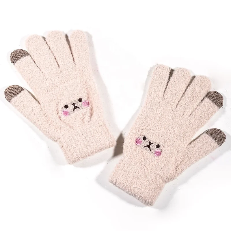 Factory wholesale touch screen gloves women winter knitted and velvet thickened non-slip