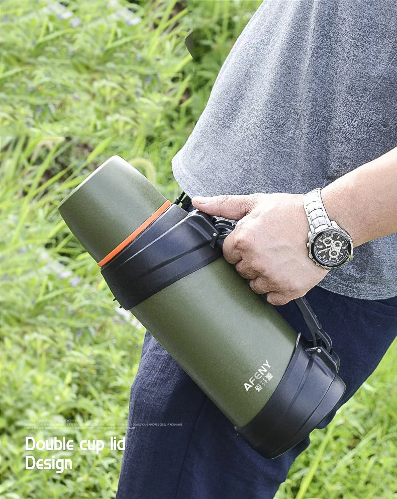 Wholesale 2L Large Capacity Stainless Steel Insulated Water Bottle Double Wall Vacuum Flask Thermos Wide Mouth With Straw Lid