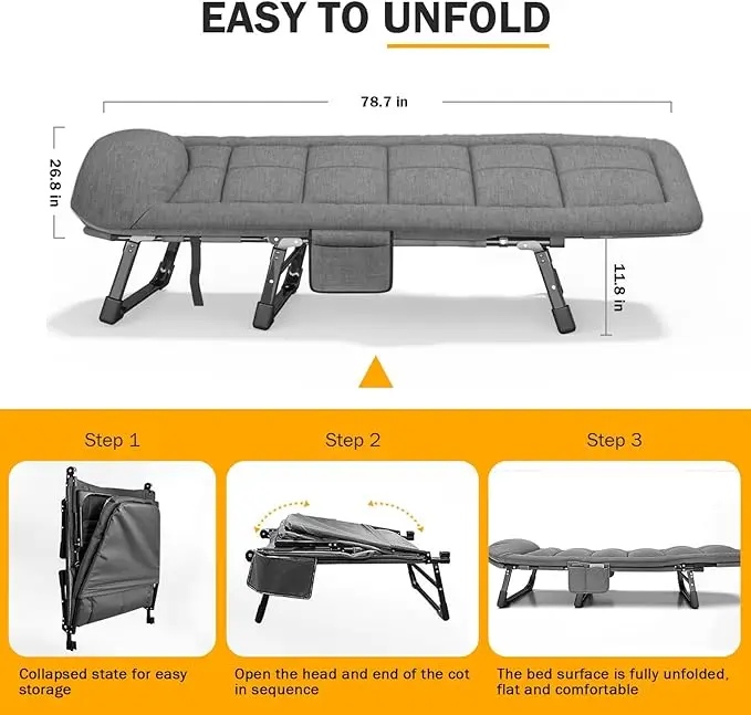 Folding Camping Cot for Adults 5-Position Folding Chaise Lounge Chair Canvas Folding Cot for Indoor Outdoor