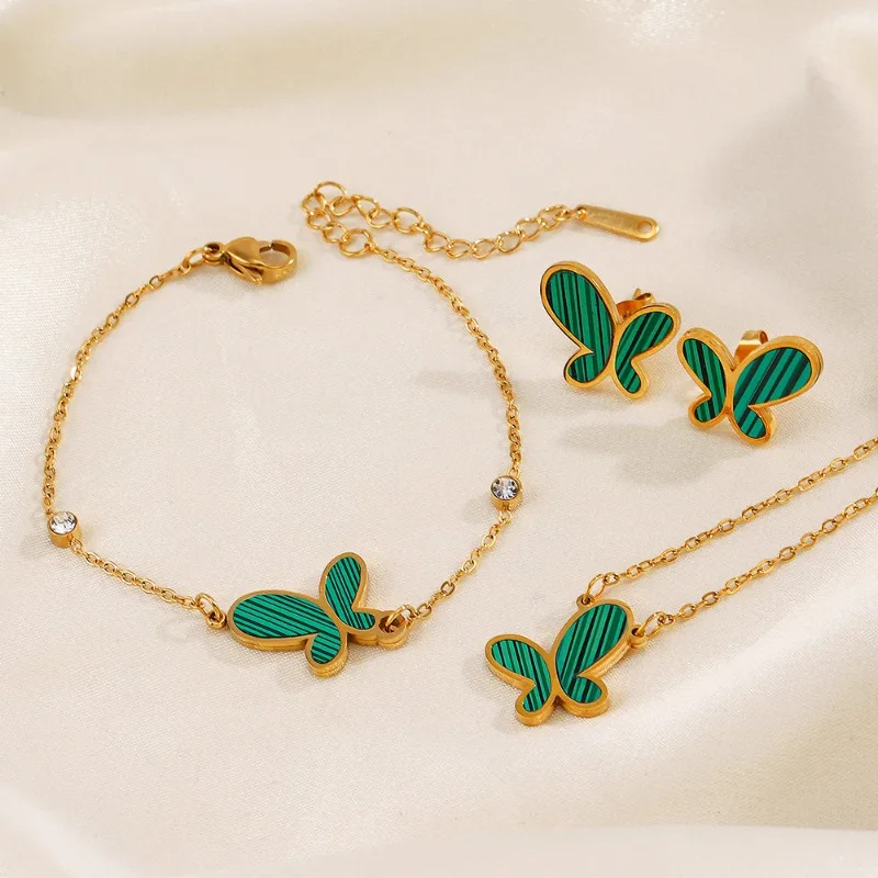 Hot Selling Stainless Steel Butterfly Necklace Set Women Hip Hop Bracelet Personalized Earrings Fashion Jewelry