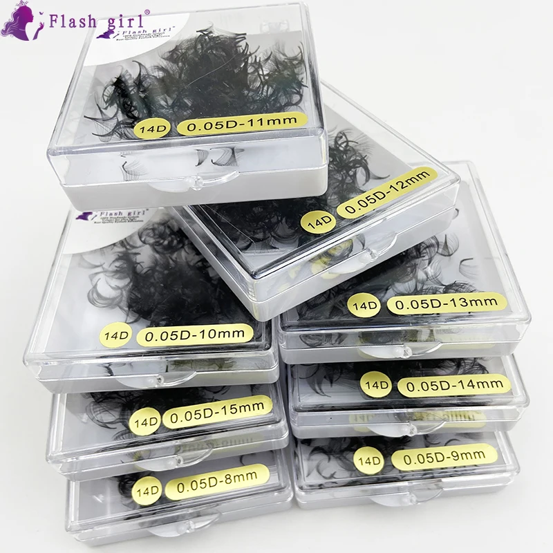 Drop shipping 14D 0.05mm Thin Stem premade fan 500 Fans/box Private Label Russia Volume   Lashes Bulk Lashes 14D premade fans
