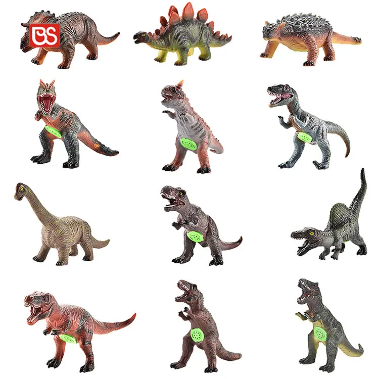 BS 6 Kinds Mixed Animal Toy Light And Music Dinosaur Models Vinyl Dinosaur Toys Realistic With IC