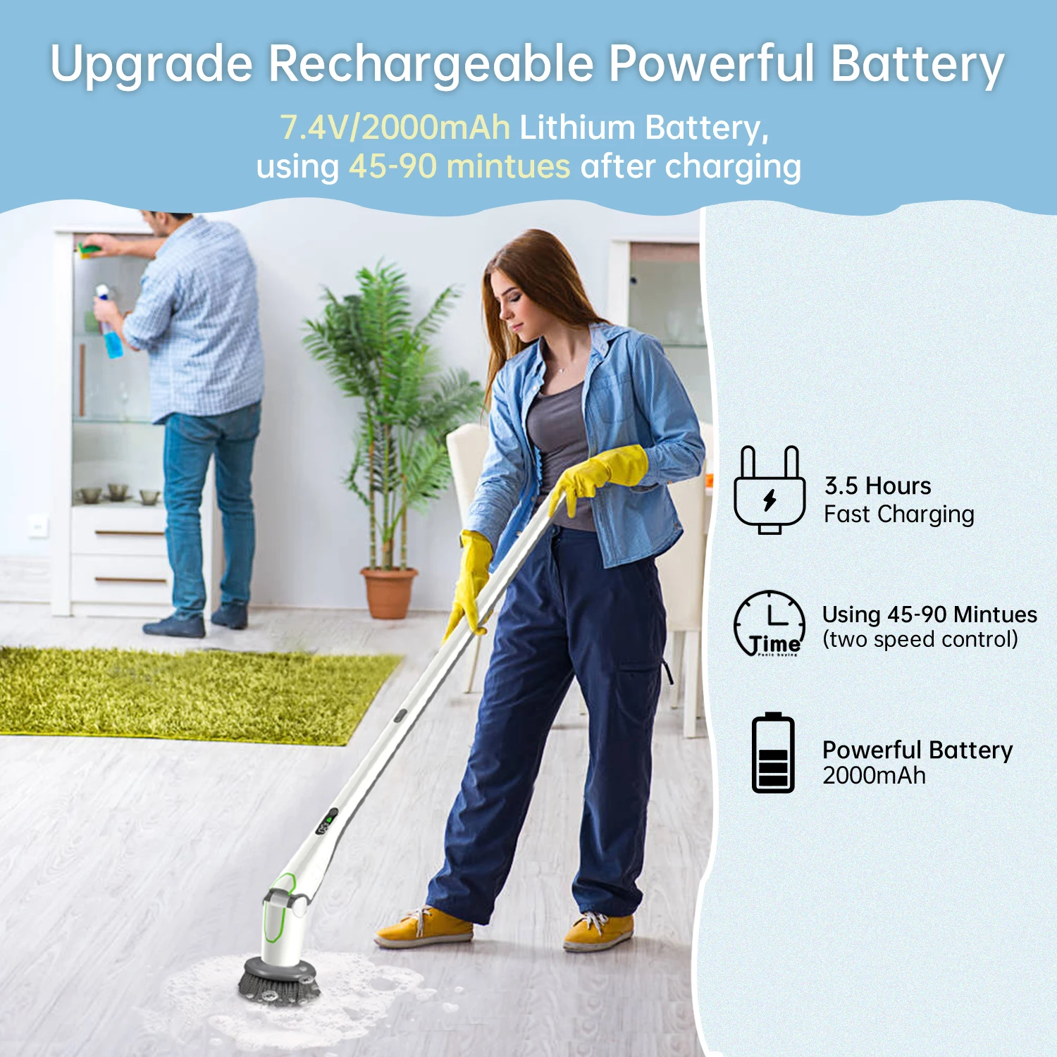 2021 upgraded spin scrubber electric rotary mop bathroom scrubbers QXJ100 with 6 multi-purpose brush heads  pass KC,CE,FCC