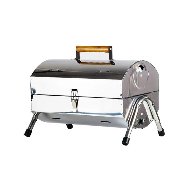 Outdoor commercial smokeless portable barrel suitcase tabletop folding stainless steel gas barbecue bbq grills