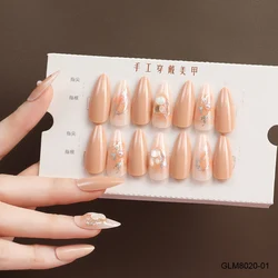 Wholesale Custom Full Cover Gradient Green Rhinestone Acrylic False Artificial Tips Press on Nails With Rhinestone