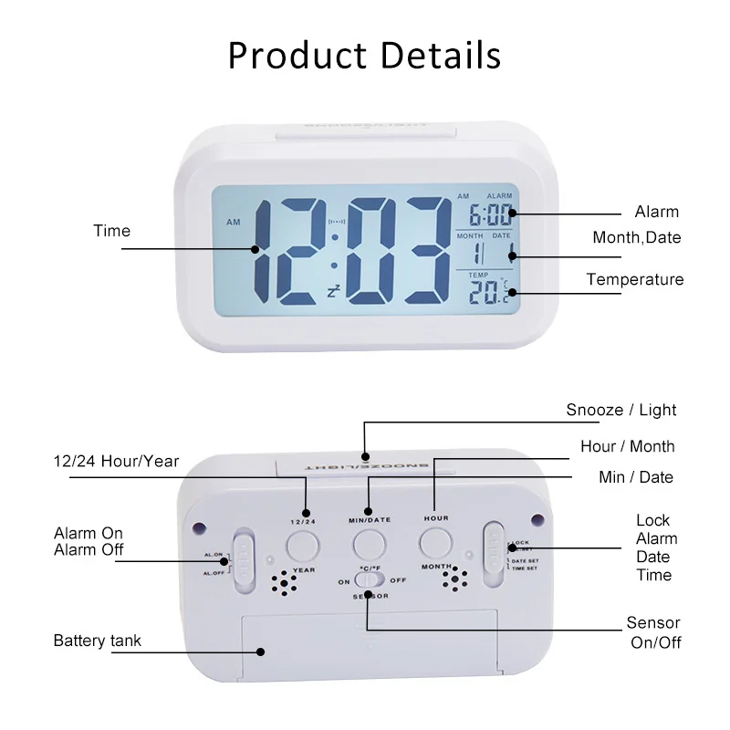 EMAF Smart LCD Digital Table Clocks Room Decoration Items Desktop Clock Decor Households Thermometers Desk Alarm Clock for Home