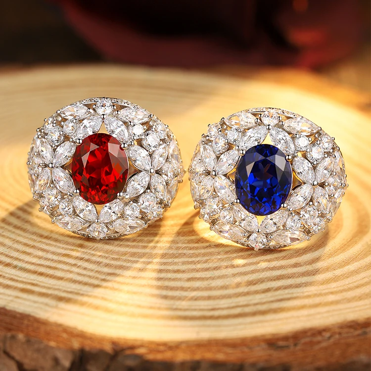 Beautiful White Gold Plated 925 Silver 8*10mm Oval Lab Grown Ruby Diamond Ring For Woman