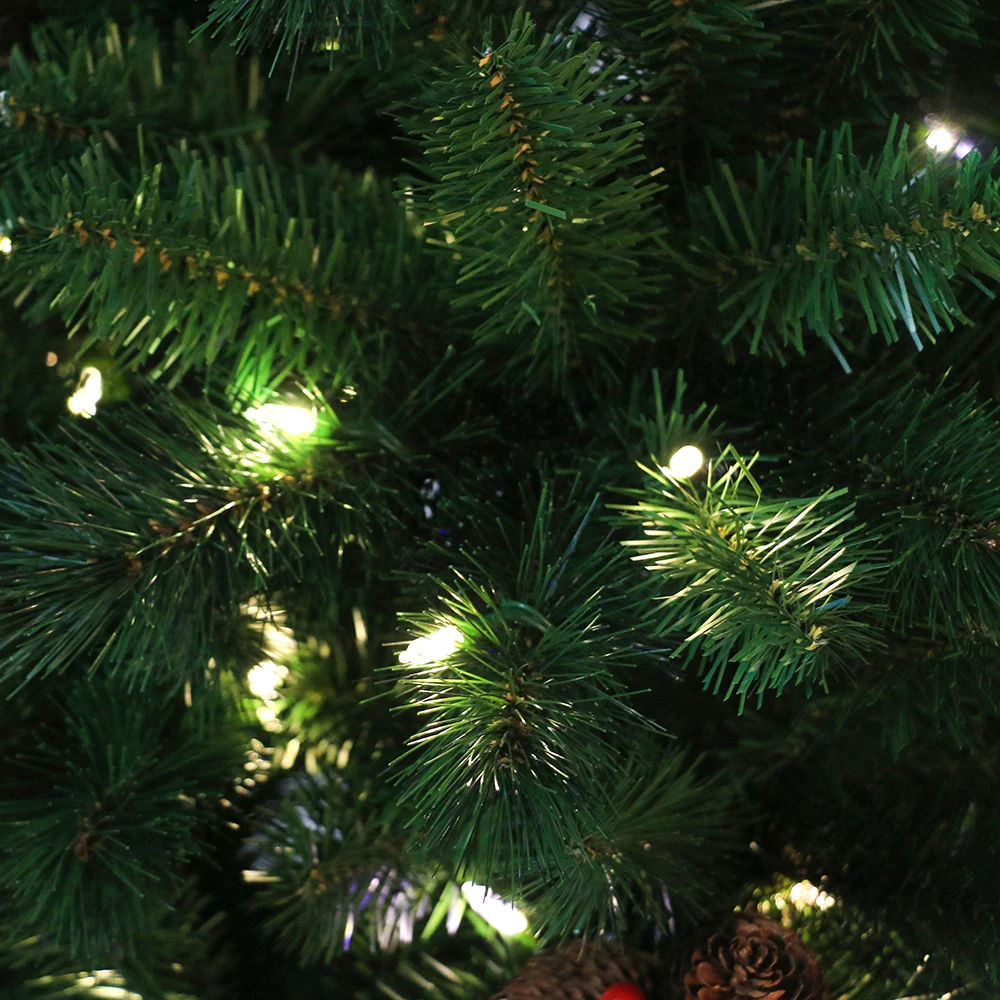 New Model Party Christmas Decorations 6ft 7ft Pre-Lit PVC and Pine Needle Green Hinged Artificial Christmas Tree With Lights