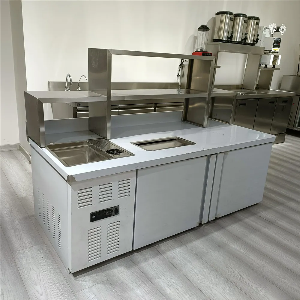 Customized Shelf Stainless Steel Refrigerating 1.5M Bubble Tea Counter Bubble Tea Equipment