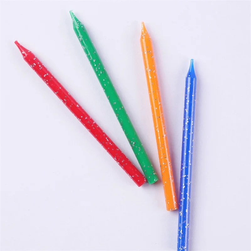 Christmas Colorful Glitter small Candles pencil shape birthday cake Decoration Candles Threaded Slender Plated Pencil Candle