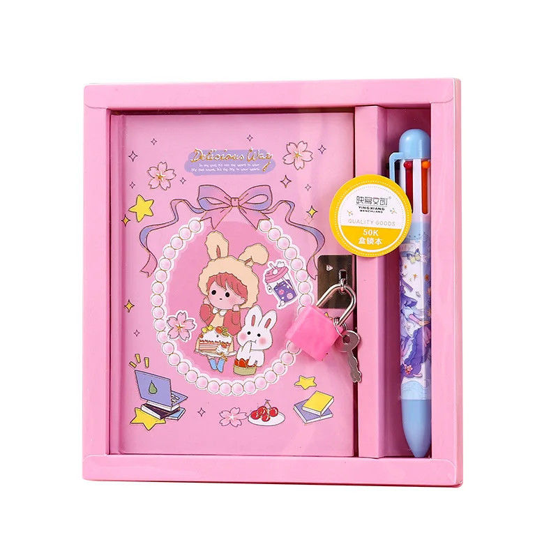 Cartoon diary journal lockable kawaii kids gift set diary children gift notebook with lock key Back to School stationery sets