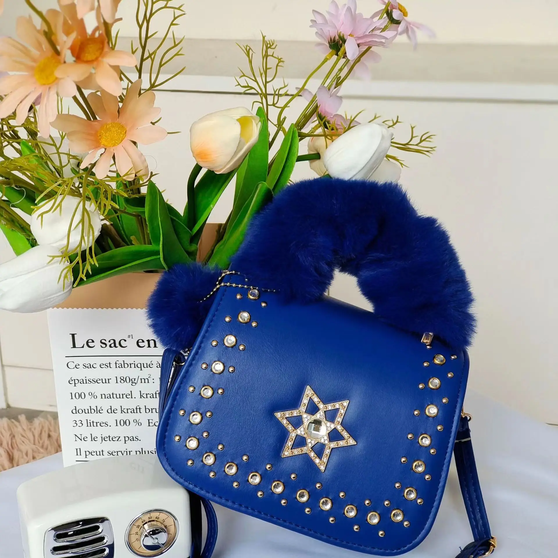 Cross-border new plush hand-held hand-held trend all-match ladies one-shoulder fashion multi-functional oblique cross-woman bag