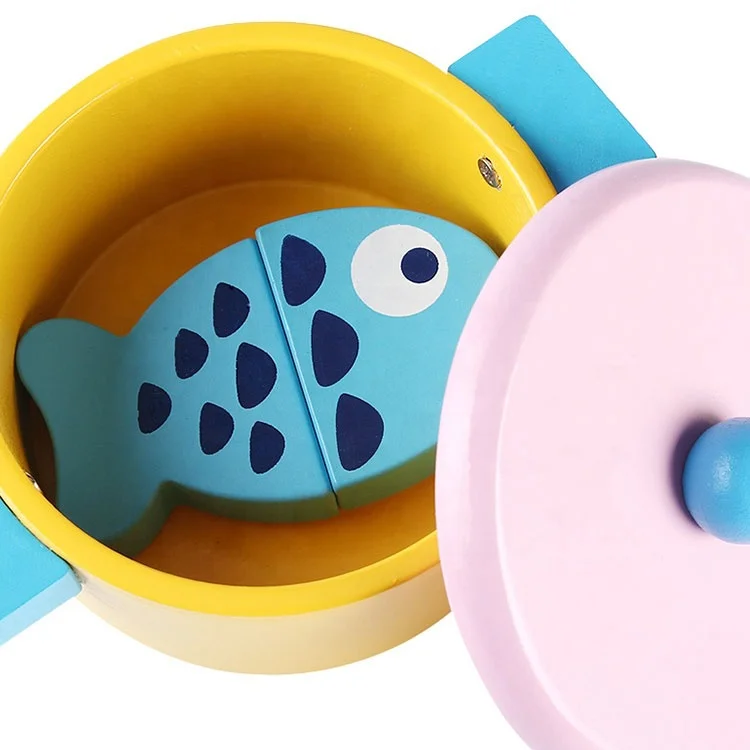 Kids Pretend Toy Wooden Kitchen Hot Pot Cooking Toy Set Play Miniature Food Kids Wooden kids cooking toys