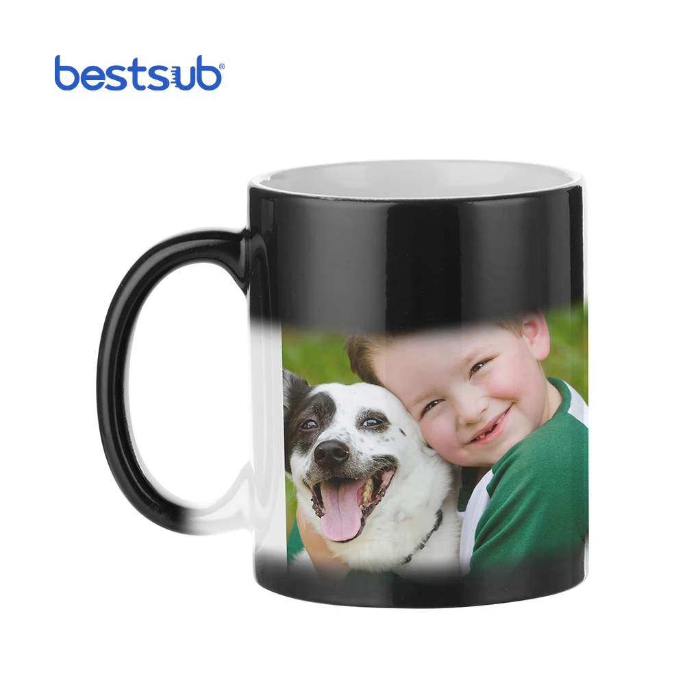 BestSub Wholesale Custom Personalized Black Ceramic Heat Sensitive Magic Color Changing Coffee Mugs for Sublimation B2CB