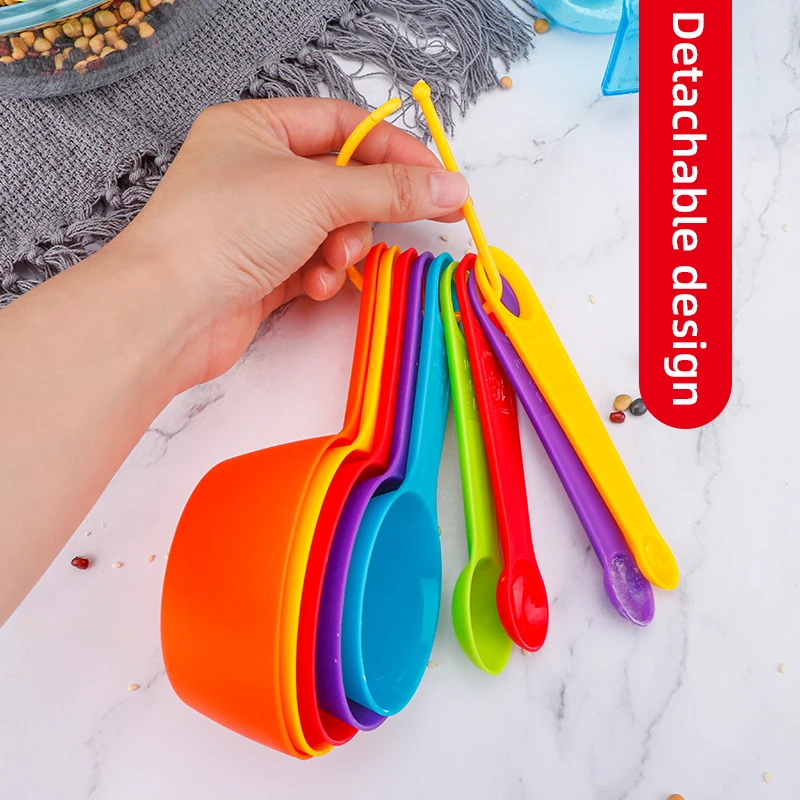 Colorful 12Pcs With Measurement Kitchen Baking Plastic Measuring Cup And Spoon Set For Cooking Dry And Liquid Ingredient
