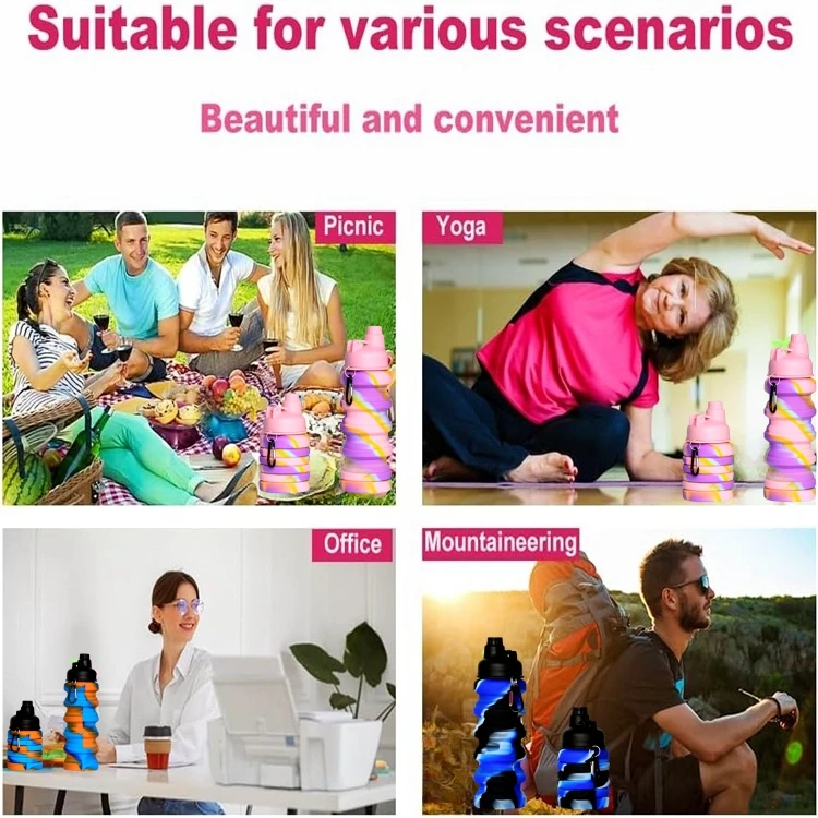 Hot selling high quality environmentally friendly foldable water bottles travel silicone foldable sports drinking bottles