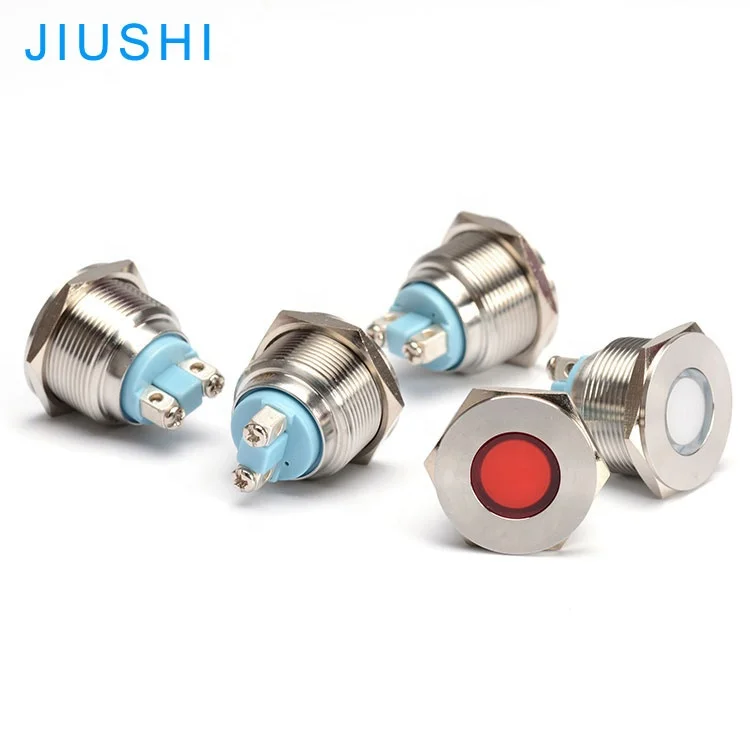 A22 Waterproof indicator light metal flat head LED signal indicator mounting hole 22mm 12V 24V 36V 220V pilot lamp red green