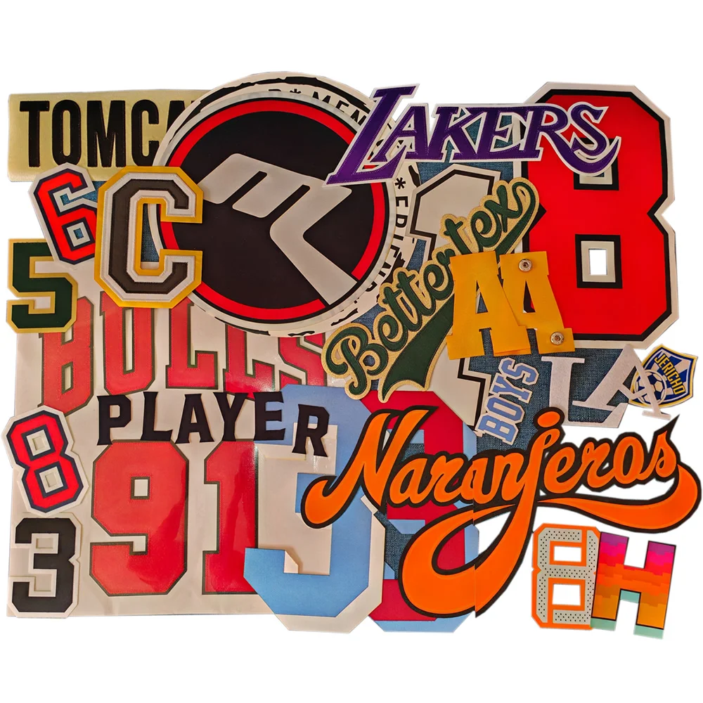 2024 Permanent Adhesive Iron on Patches made by  Laser Cut  No stitches heat press on  numbers and logos for sports wear