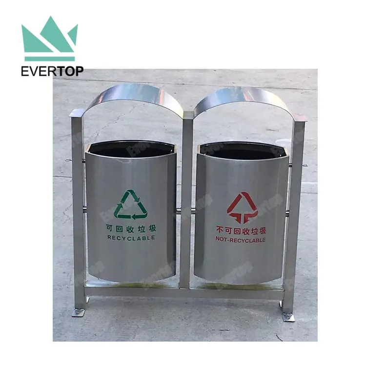 SD-15 90L 24 Gal Metal Outdoor Dustbin Outdoor Recycle Bin Waste Sorting Containers 2 Way Outdoor Trash Bin Commercial