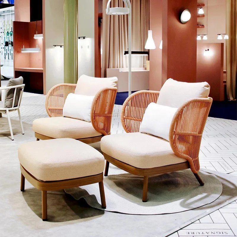 Outdoor sofa courtyard waterproof double seat three-seater garden wood chair sofa combination balcony  sofa furniture indoor