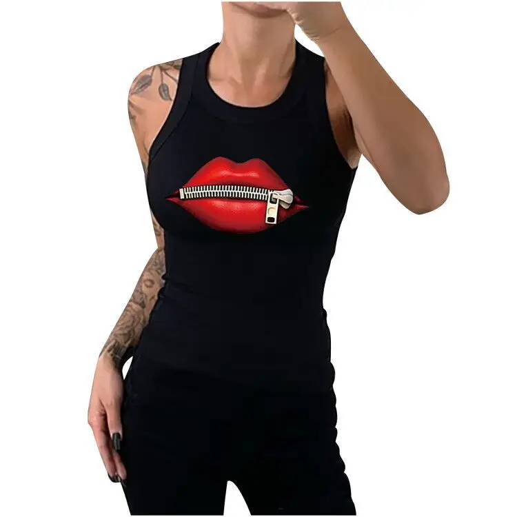 Custom Eyelash Print Womens Tank Top Summer Sleeveless Basic Cami Top Shirt Slim Racerback Tank Top