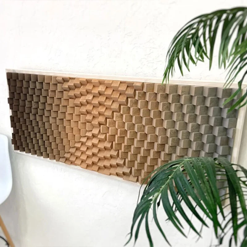 Home Decor Mixed Media Art 3D Abstract Geometric Wall Arts Handmade Wood Carved Artwork Design Wall Painting