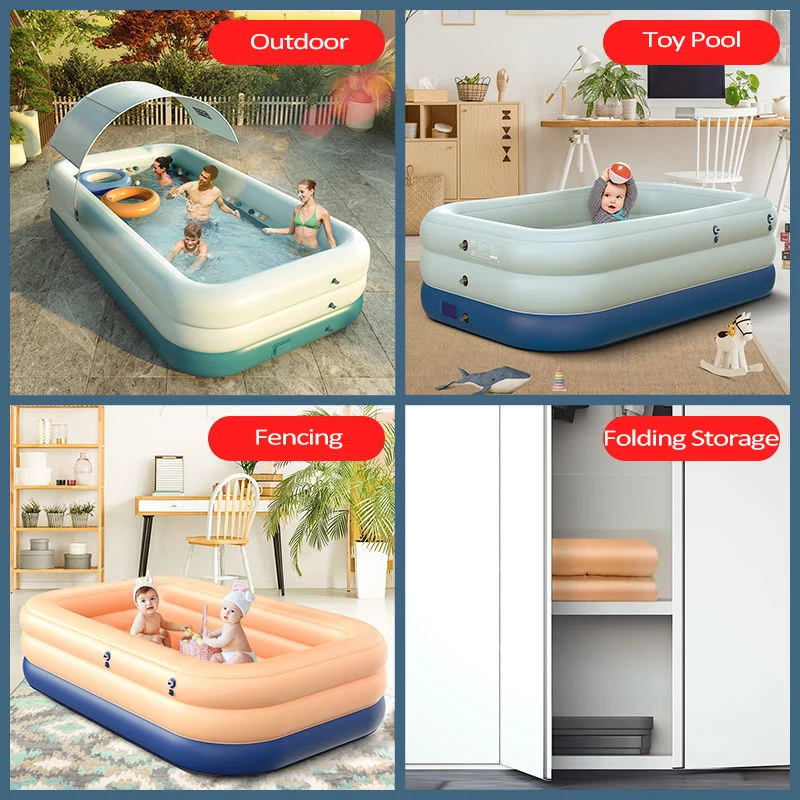 New Family Large Size Paddling Inflatable PVC Swimming Pool Outdoor Automatic Inflatable Tanning Tub Rectangular SPA Water Pool
