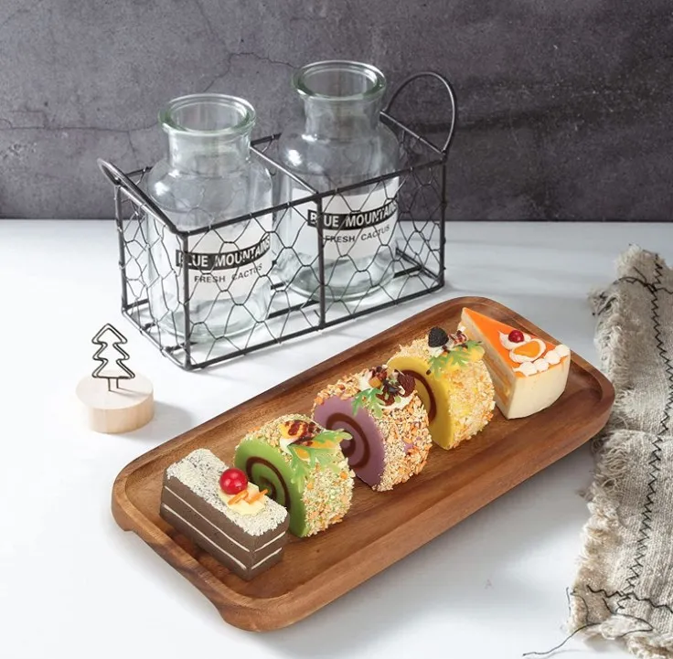 Best Rectangular Wooden Tray Decorative Acacia Wood Appetizer Cheese Plates Small Sandwich Dessert charcuterie board