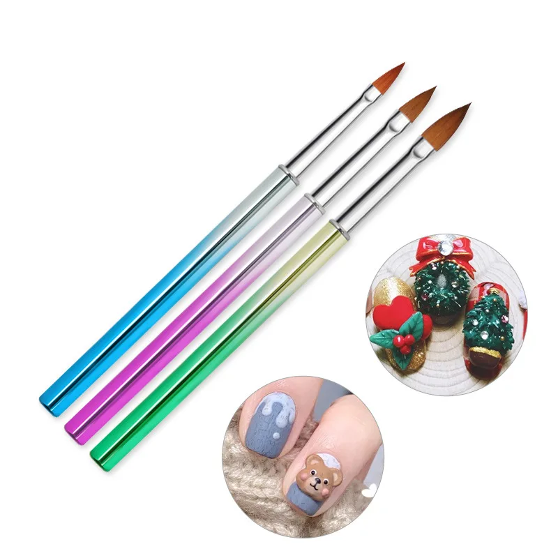 3 Pcs Nail Brush Pen Gel Drawing Painting Extension New Customized 3d Brush Nails Drawing Acrylic Nail Brush Sets