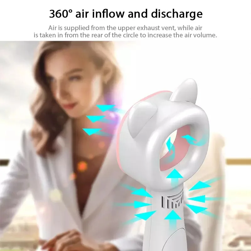 Cute Cat Portable USB Mini Fan Bladeless Rechargeable Handheld Summer Outdoor Mini Cooling Fan