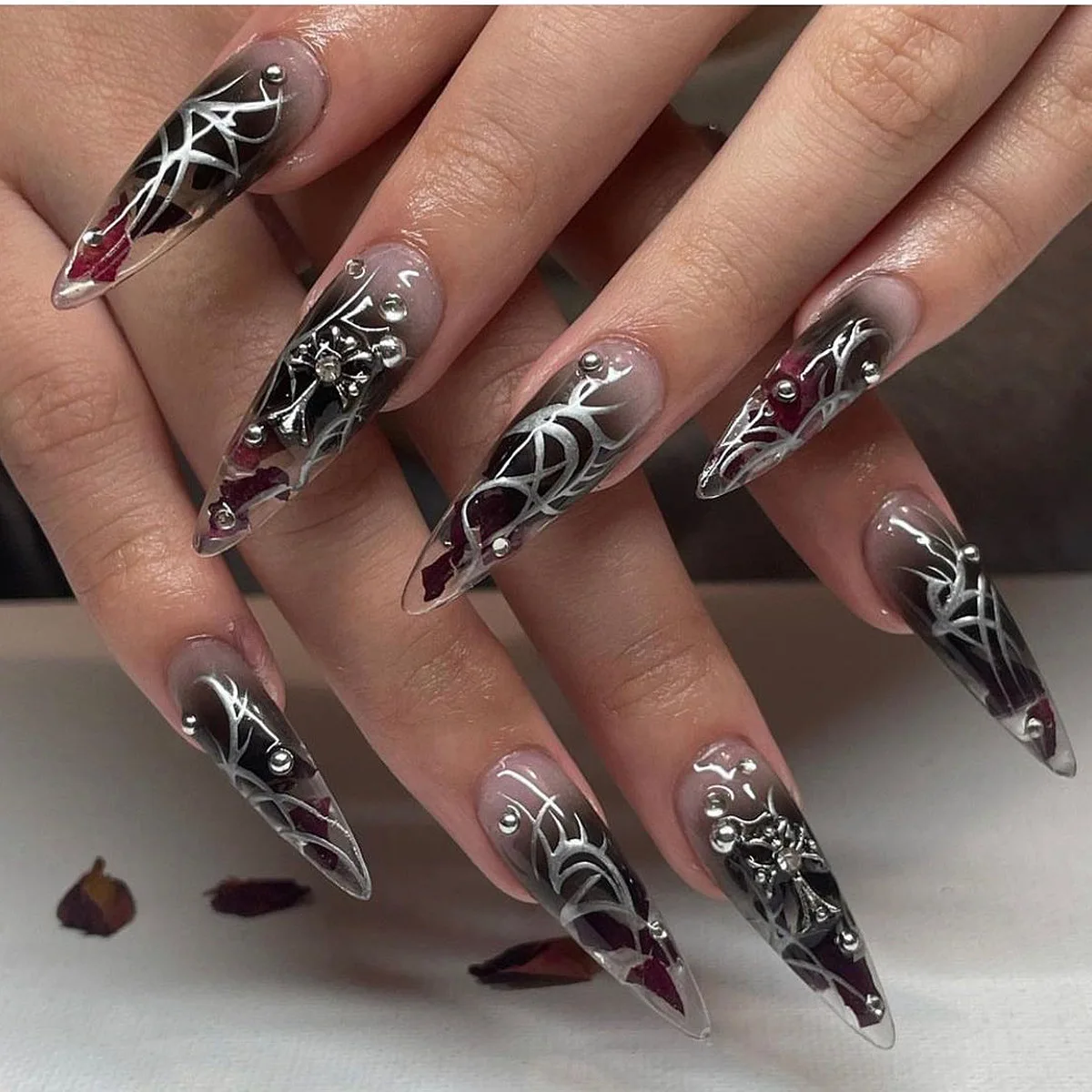 Soft Gel Press On Nails French Tip Coffin False Nails Rhinestones Acrylic Artificial Fingernails Wholesale With Glue