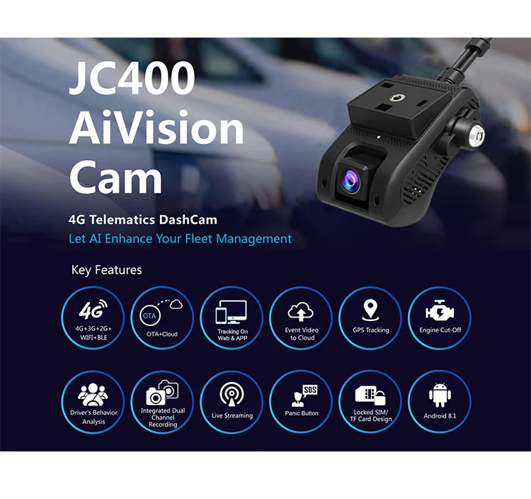 Concox Jimi JC400P AI AiVision edegcam 4G DVR wifi hotspot dual lens front and inward cam 2 channel car camera dashcam 0