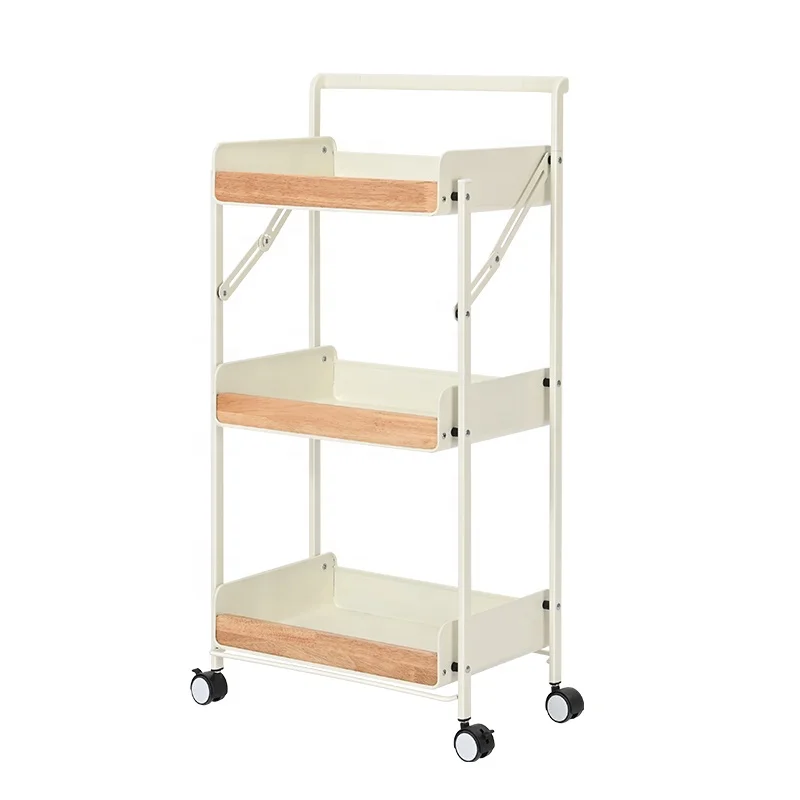 Customized Design 3 Tier Folding Rolling Storage Utility Cart Foldable Storage Rack for Kitchen Bathroom Bedroom