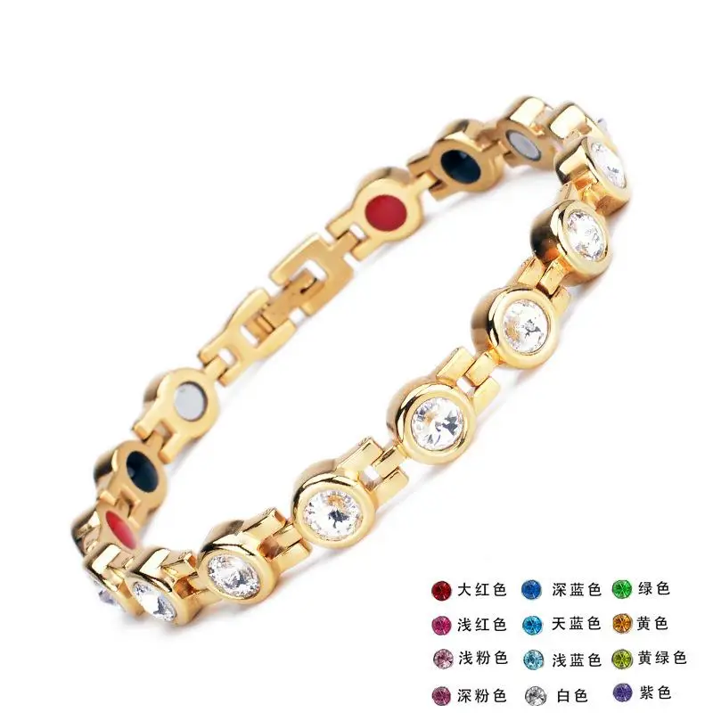 Wholesale Trendy Stainless Steel charms Zircons Gemstone Crystal Stone Healing Magnetic Therapy Bracelets pour Femme