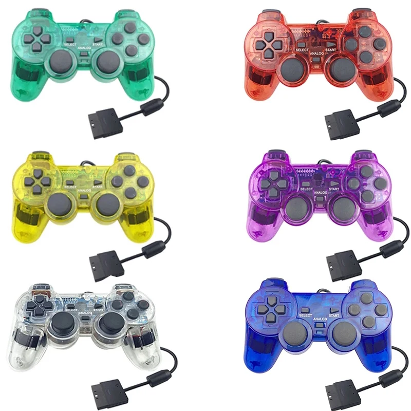 Прозрачный проводной джойстик для PS2, игровой контроллер, 2 контроллера, джойстик для PS2, геймпад