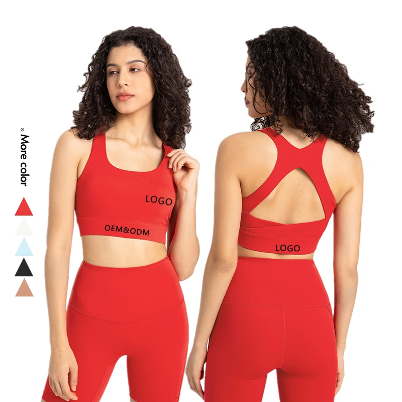 Xsunwing Wholesale Custom Logo Women Running Gym Yoga Bra crop Tops Ladies Athletic Workout Fitness Push Up Recycled Sports Bra