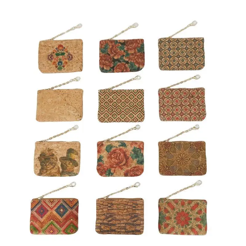 Wholesale High Quality Cork Coin Purse Pouch Custom LOGO Square Coin Purse Small Keychain Coin Purse With Zipper