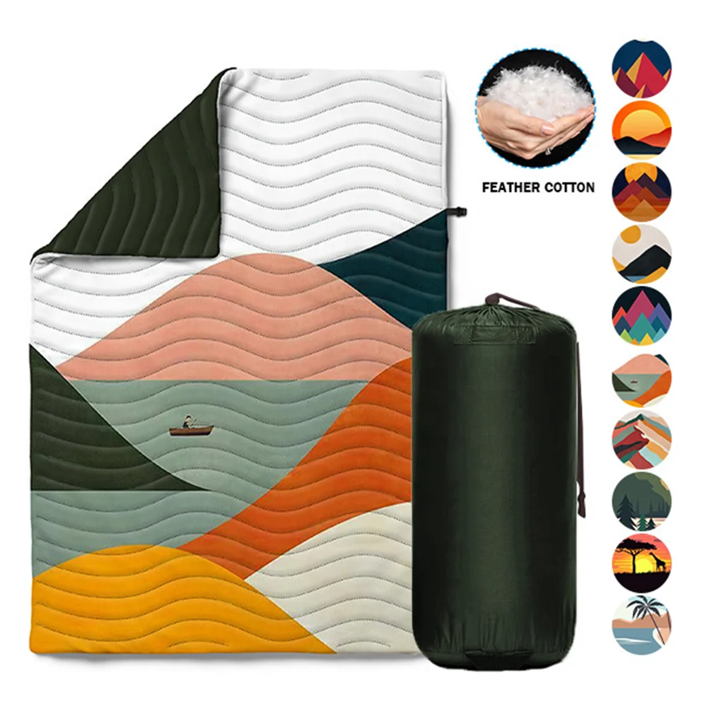 Portable Outdoor Picnic Water Resistant Nylon Down Blanket Winter Warm Soft Quilted Synthetic Down Puffy Blanket