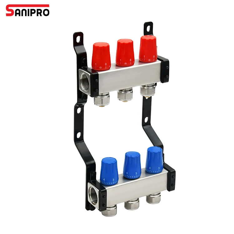 SANIPRO Customized Logo Explosion-proof Double Ball Valve Stainless Steel Manifolds Temperature Control Floor Heating Manifold