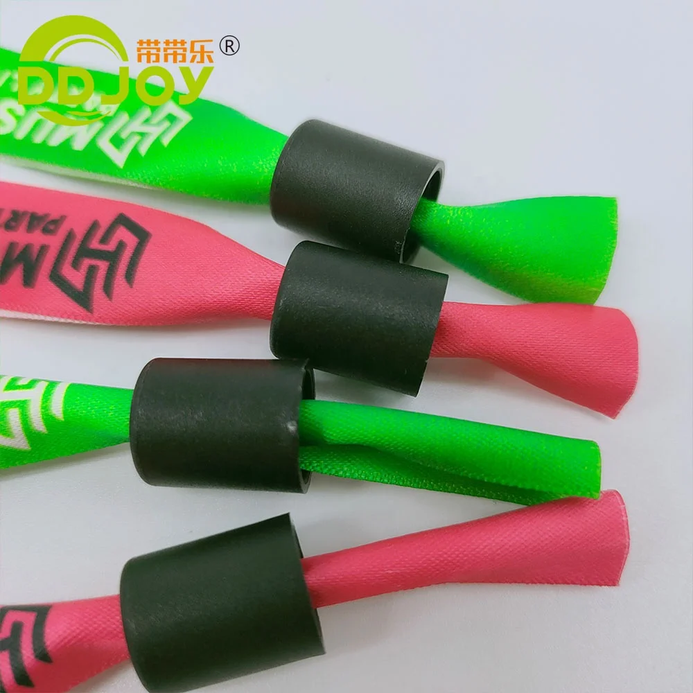 Wholesale Custom Personalised Textile Fabric Bracelets Concert Events Woven Ribbon Polyester Wristband with Plastic Slide lock