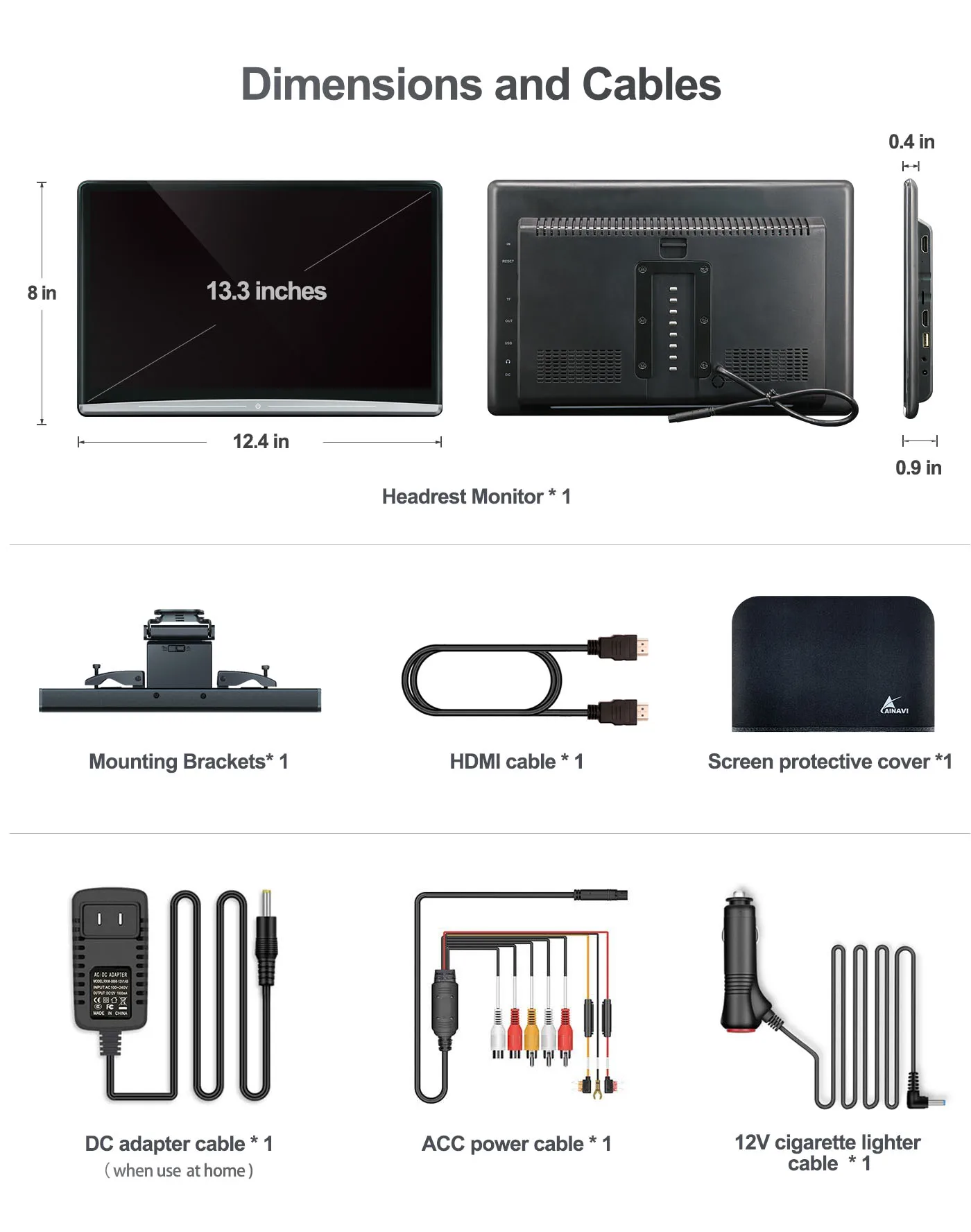 Back Seat Headrest Monitor Touch Screen 13.3 Inch Android 10.0 1080P WIFI/BT Headset/USB/HDMI/Airplay Tablet Movie Video Player