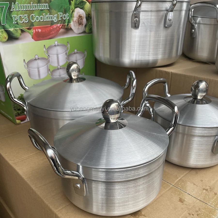 RTS 24CM 26CM 28CM 7Pots Heavy Aluminum Cookware Set Metal Casserole Soup Pot Cooking Set Kitchen utensils Aluminum Stock Pots