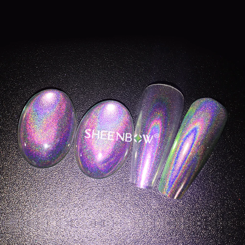 Sheenbow holographic white powder Aurora Nail Powder Chrome Mirror Nail Art Multicolor Rainbow pigment