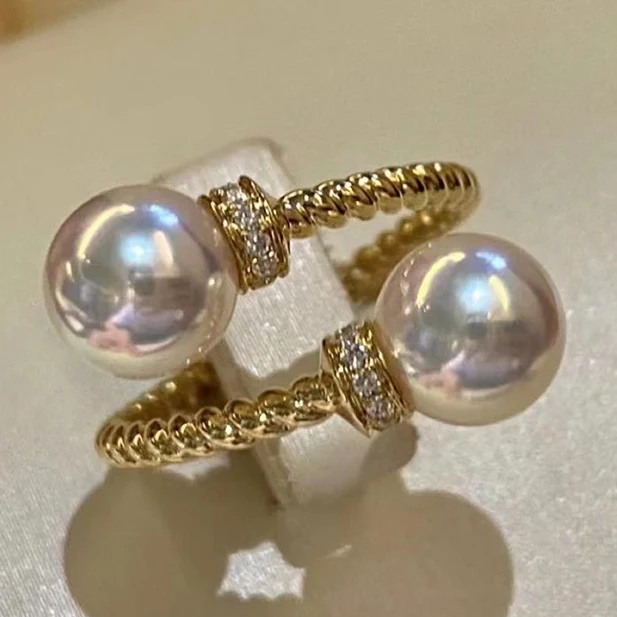 CAOSHI Temperament Double Imitated Pearl Open Ring Twist Gold Plating Band New Fashion Wedding Elegant Hot Selling Rings Women