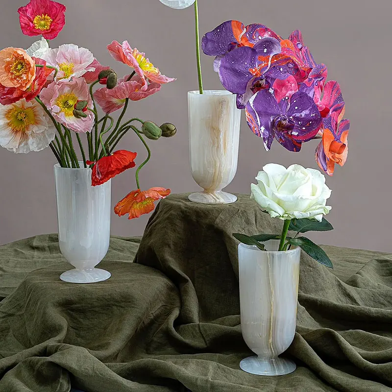 stonekocc White Onyx Vases Mini Incense Insert Luxury Jade Natural Stone Decor Wedding gifts Decorations for home