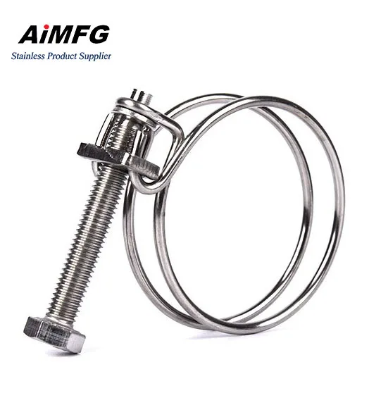 China Factory Price Wholesale 304 Stainless Steel Pipe Clamps Double Wire Bolts Adjustable Double Wire Hose Clamp